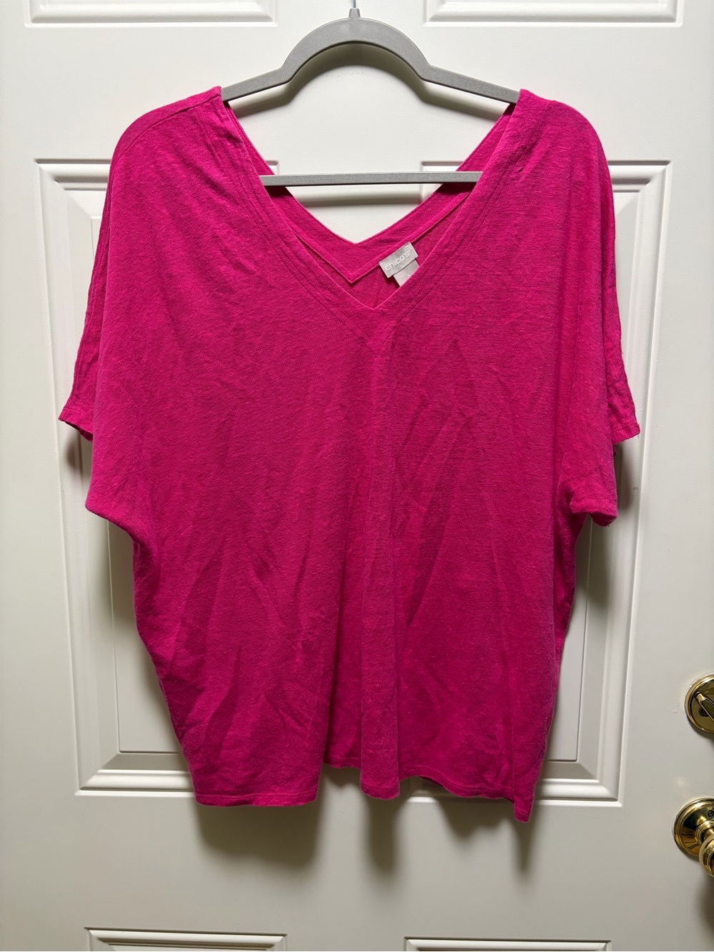Chicos 100% Linen Bright Pink Dolman Sleeve V Neck Top  3 / XL